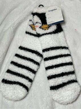 Snugadoo Penguin Fuzzy Socks Adult One Size Cozy Striped Slipper Socks